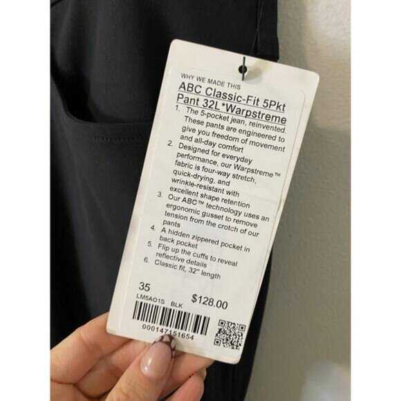 New Lululemon Men's ABC Trouser Pants, Classic Fit Size 35x32 - Picture 3 of 3